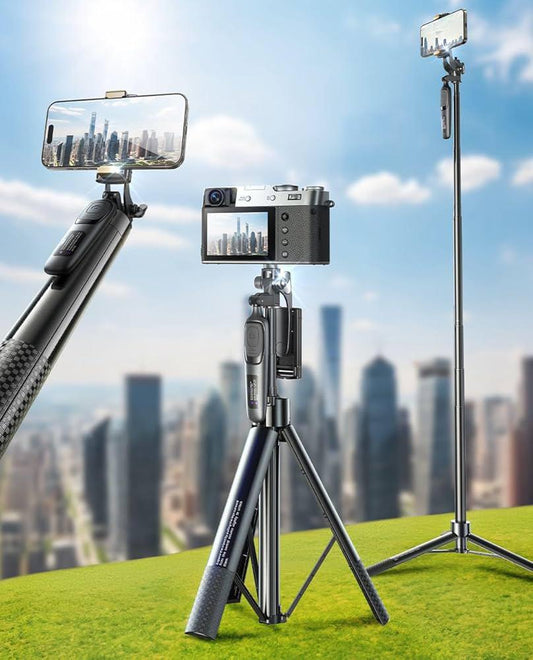 7ft Premium Steel Tripod Stand with Selfie Stick & Wireless Remote