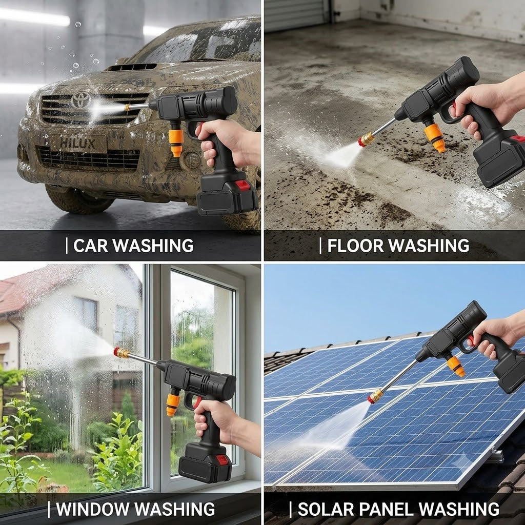 Cordless Rechargeable Pressure Washer Spray Gun – Car, Bike & Solar Panel Cleaner