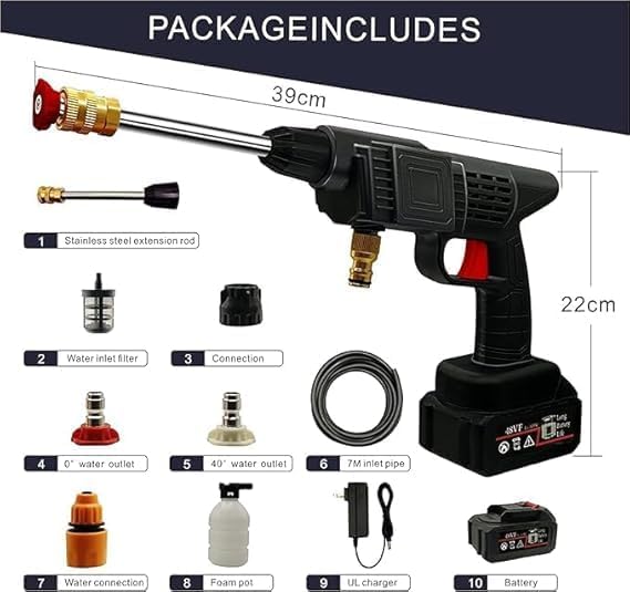 Cordless Rechargeable Pressure Washer Spray Gun – Car, Bike & Solar Panel Cleaner