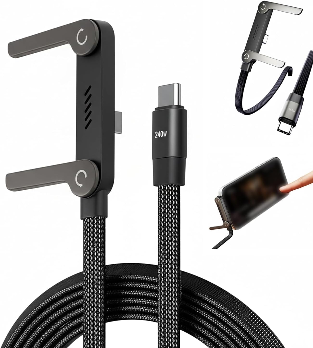 Fast Charging Cable with Built-in Stand- With Free C-Type to USB Connector