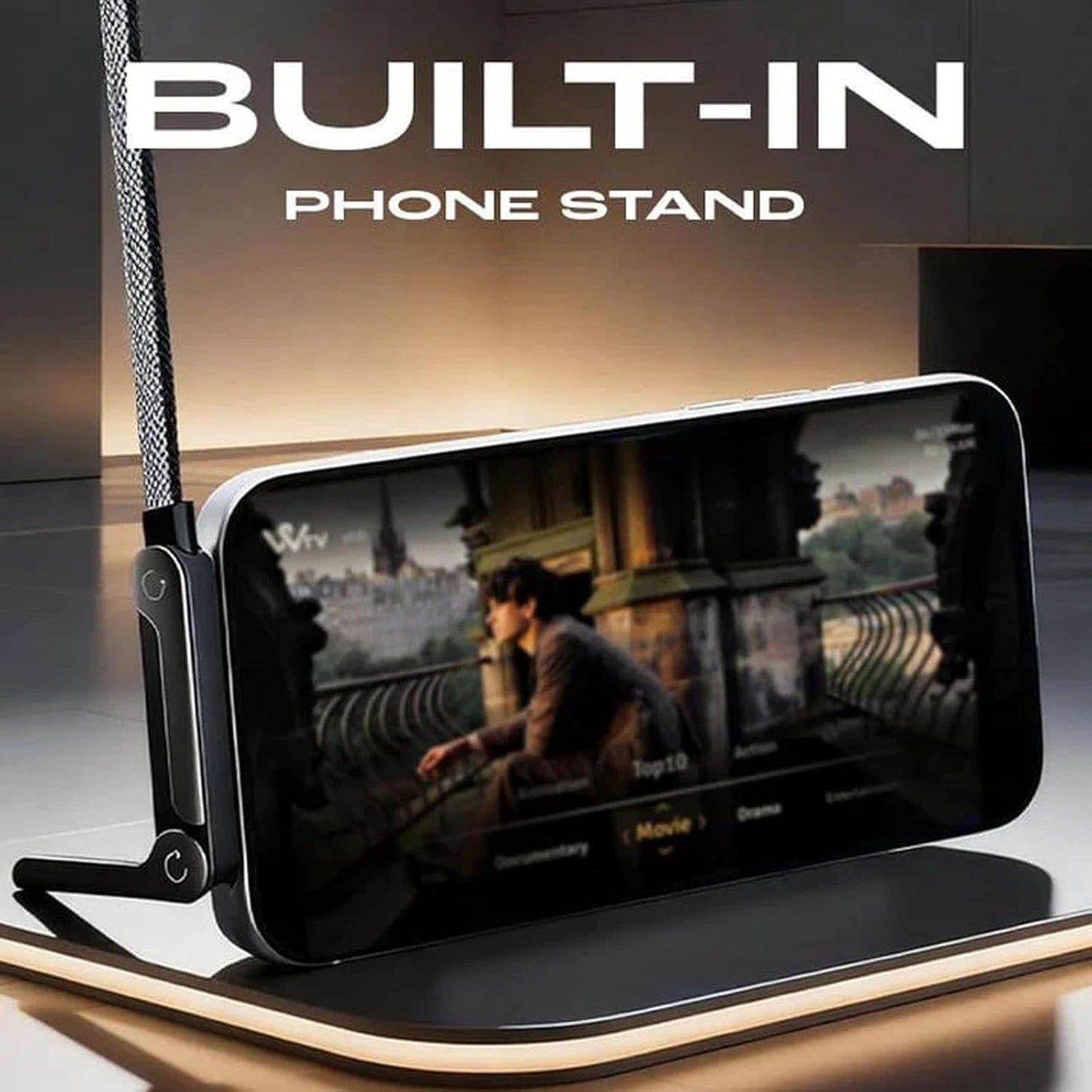 Fast Charging Cable with Built-in Stand- With Free C-Type to USB Connector